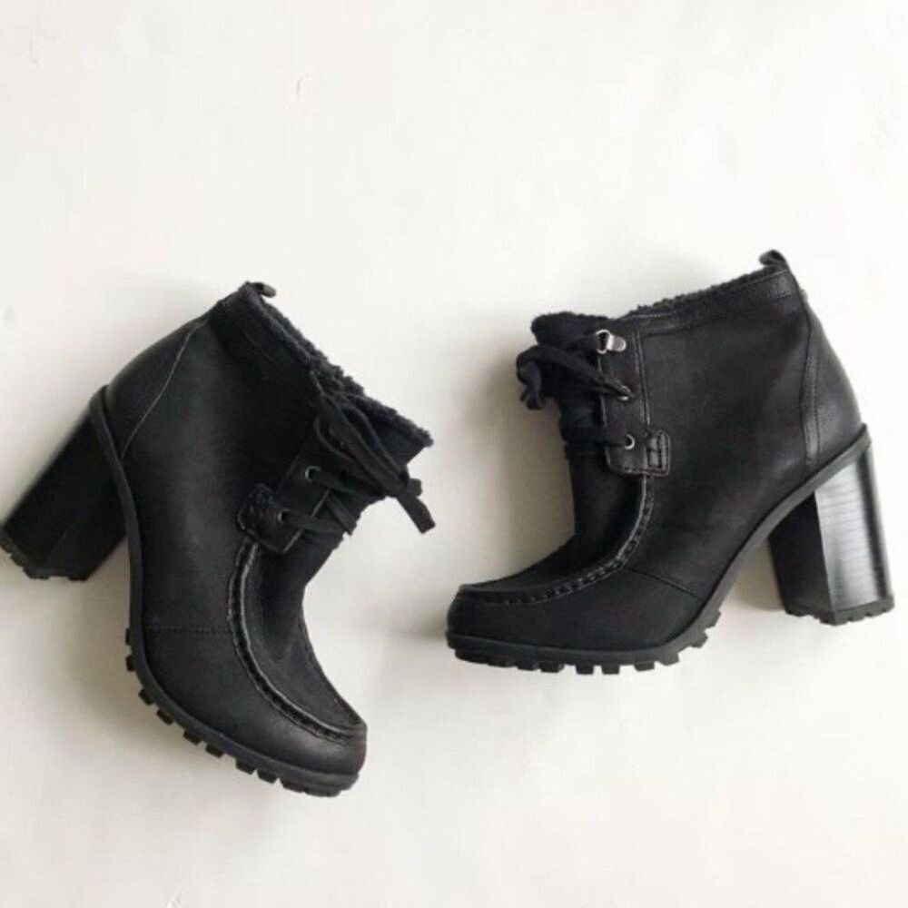 Sam Edelman Madge Black Sherpa Lined Lug Sole Lace Up Booties Size 7